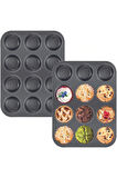 Yanmaz Yapışmaz Muffin Kalıbı 12li Fırın Mini Kek Browni Kekstra Kalıbı Cupcake Kapsülü