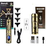 Boruit Pro 2 İN 1 Vintage Traş Makinesi Şarjlı Dijital Göstergeli Aliminyum Gövde