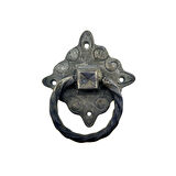 Antika Tarz Dekoratif Pirinç Mobilya Kulbu, Kapı Kilit Halkası - 94x97 mm, Büyük, Oksit