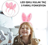 Kenarları Dantelli Pembe Pullu Payetli Led Işıklı Tavşan Kulak Taç 23x19 cm