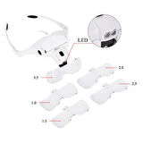 5 Lens 1.0X-3.5X 2Led Işıklı İle Ayarlanabilir Gözlük Büyüteç 9892B2