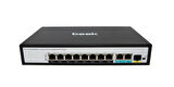 Beek Yönetilemeyen PoE+ Switch8 x 10/100/1000BASE-T IEEE802.3af/at PoE+ port (Port başına 30.8 watt) (PoE Güç Bütçesi maks. 120 Watt)2 x 10/100/1000BASE-T port (combo)
