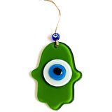 Nazar Boncuklu Çimen Yeşili Renginde Fatma Ana Bereket Eli Cam Duvar Süsü