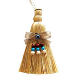 Otantik Ahşap Boncuklu Nazarlıklı Otantik Mini Süpürge Duvar Süsü
