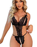 Fantezi Büyük Beden Siyah Dantelli Babydoll BC9249