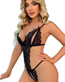 Fantezi Büyük Beden Siyah Dantelli Babydoll BC9249
