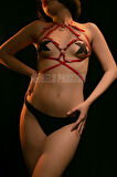 Kırmızı Deri Alımlı Büstiyer Harness