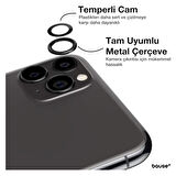 Iphone 14 Pro Kamera Koruyucu Lens Mercek Metal Çerçeveli 3lü Set Siyah Black
