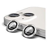 Iphone 14 Plus Kamera Koruyucu Lens Mercek Metal Çerçeveli 2li Set Gümüş Gri Silver