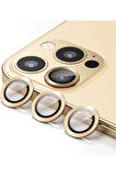 Iphone 11 Pro Uyumlu  Kamera Koruyucu Lens Mercek Metal Çerçeveli 3lü Set Gold Altın