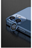 Iphone 12 Mini Uyumlu  Kamera Koruyucu Lens Mercek Metal Çerçeveli 2li Set Mavi Blue