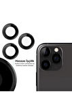 Iphone 12 Pro Kamera Koruyucu  Mercek Metal Çerçeveli 3lü Set Siyah Black