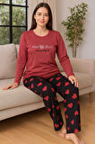 Kadın Pijama Takımı Kalp Desenli