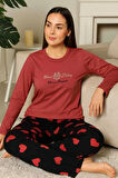 Kadın Pijama Takımı Kalp Desenli