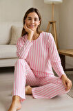 Kadın Pijama Takımı Pembe Çizgili