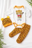 3 Parça Bebek Çıtçıtlı Badi Zıbın Seti %100 Pamuk -Tiger Desenli 0-6 Ay