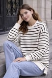 Oversize Geniş Kalıp Kadın Sweatshirt Bisiklet Yaka Basic Çizgili