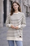 Oversize Geniş Kalıp Kadın Sweatshirt Bisiklet Yaka Basic Çizgili