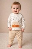 Dino Kabartma Baskılı Erkek Bebek Takım Cep Detaylı