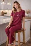 Kadın %100 Pamuk Pijama Takımı Raporlu Kumaş Rahat Kalıp Yazlık Ev Giyim