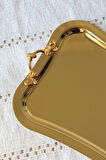 2 Kişilik 2li Italyan Model Tasarım Gold Kulp Gold Kahve Sunum Tepsisi 16*23 Cm