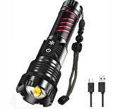 BR-6800 Zoomlu 30w  El Feneri Cob Led 8 Fonksiyonlu C-Tip Şarj Edilebilir Powerbank Taktik El Feneri