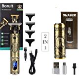Boruit Pro 2 İN 1 Vintage Traş Makinesi Şarjlı Dijital Göstergeli Aliminyum Gövde