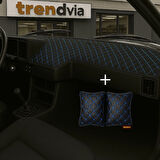 Siyah Mavi Renk Tofaş Şahin Doğan Kartal Alçak Ön Göğüs Torpido Kaplama Koruma Örtüsü - Siyah Mavi Renk Kapitone Araç Oto Yastık Aksesuar