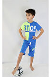 Erkek Çocuk Bisiklet Stop  Baskılı Kısa Kollu Basic Kaprili Takım 6-9 Yaş