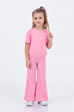 Kız Çocuk İspanyol Paça Düz Crop Model Kısa Kollu  Yazlık Basic Takım 2-5 yaş