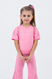 Kız Çocuk İspanyol Paça Düz Crop Model Kısa Kollu  Yazlık Basic Takım 2-5 yaş