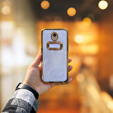 SAMSUNG J7 PRO YANLARI RENKLİ LENS KORUMALI LOGO GÖSTEREN  MEGA KILIF GOLD