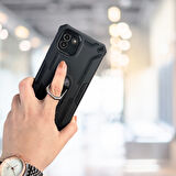 SAMSUNG A03 YÜZÜKLÜ STANDLI  TANK KILIF  (ARMOR MILITARY CASE)  SİYAH