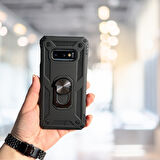 SAMSUNG S10 E YÜZÜKLÜ STANDLI  TANK KILIF  (ARMOR MILITARY CASE)  SİYAH