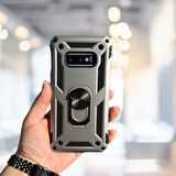 SAMSUNG S10 E YÜZÜKLÜ STANDLI  TANK KILIF  (ARMOR MILITARY CASE)  GRİ