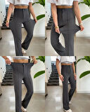 leyla sanat sanata yeni bir bakış açısı Kadın Yüksek Bel Full Likralı Krep Kumaş Pantolon