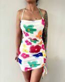 leyla sanat sanata yeni bir bakış açısı Kadın Sırt Dekolteli Asansör Büzgü Detay Mini Elbise