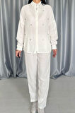 leyla sanat sanata yeni bir bakış açısı Beyaz 3 Taş Motifli Gömlek Ve Pantolon Takım