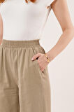 leyla sanat sanata yeni bir bakış açısı Bel Lastikli Paça Detaylı Cepli Haki Pantolon