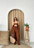 leyla sanat sanata yeni bir bakış açısı KRINKILL BÜSTİYER-PANTOLON-KİMONO TAKIM - Kahverengi