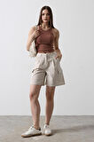 leyla sanat sanata yeni bir bakış açısı Cargo Cepli Şort - Taş