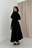 leyla sanat sanata yeni bir bakış açısı Siyah Kuşaklı Müslin Elbise