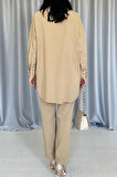 leyla sanat sanata yeni bir bakış açısı Camel Yıkamalı Gömlek Ve Pantolon Takım