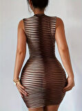 leyla sanat sanata yeni bir bakış açısı Kadın Sıfır Kol Desenli Mini Bodycon Dalgıç Elbise