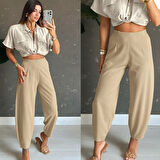 leyla sanat sanata yeni bir bakış açısı Kadın Yüksek Bel Krep Pantolon