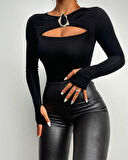 leyla sanat sanata yeni bir bakış açısı Kadın Uzun Kollu Bisiklet Yaka Göğüs Dekolteli Viskon Bluz
