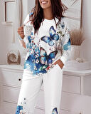 leyla sanat sanata yeni bir bakış açısı Kadın Uzun Kollu Bisiklet Yaka Kelebek Desenli Iki Iplik Alt üst Takım