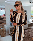 leyla sanat sanata yeni bir bakış açısı Kadın Uzun Kollu Bisiklet Yaka Scuba Midi Boy Elbise