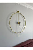 (XXL 60X80 CM) Gold Tiktok - Siyah 35cm Akrep Yelkovan , Modern Sarkaçlı Metal Duvar Saati