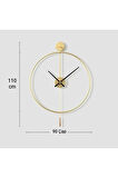 (XXL 60X80 CM) Gold Tiktok - Siyah 35cm Akrep Yelkovan , Modern Sarkaçlı Metal Duvar Saati